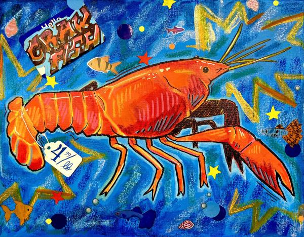 Crawfish 2025 mixed media painting
