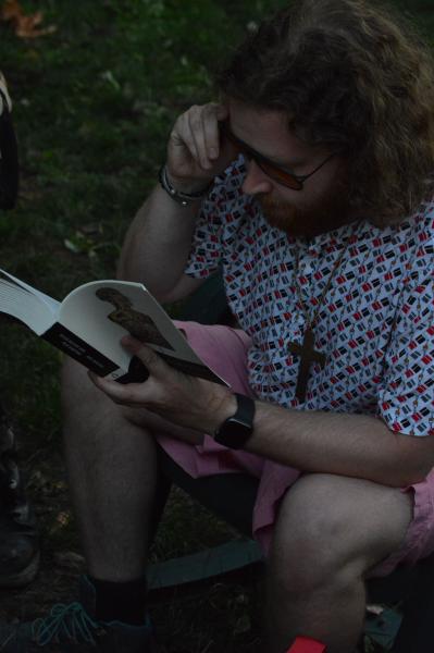 Tommy Tubbs enjoying some reading at a house party